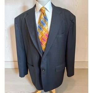 Astor & Black Custom Bespoke Charcoal Gray Herringbone Wool Jacket Blazer Sz 52R
